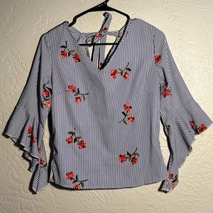 Flores Striped Floral Embroidered Blouse